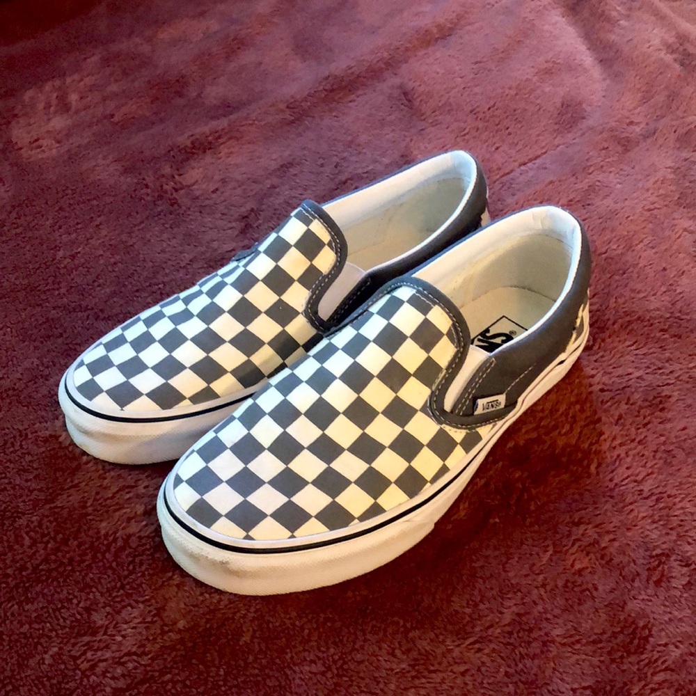 Pewter and white slip on vans